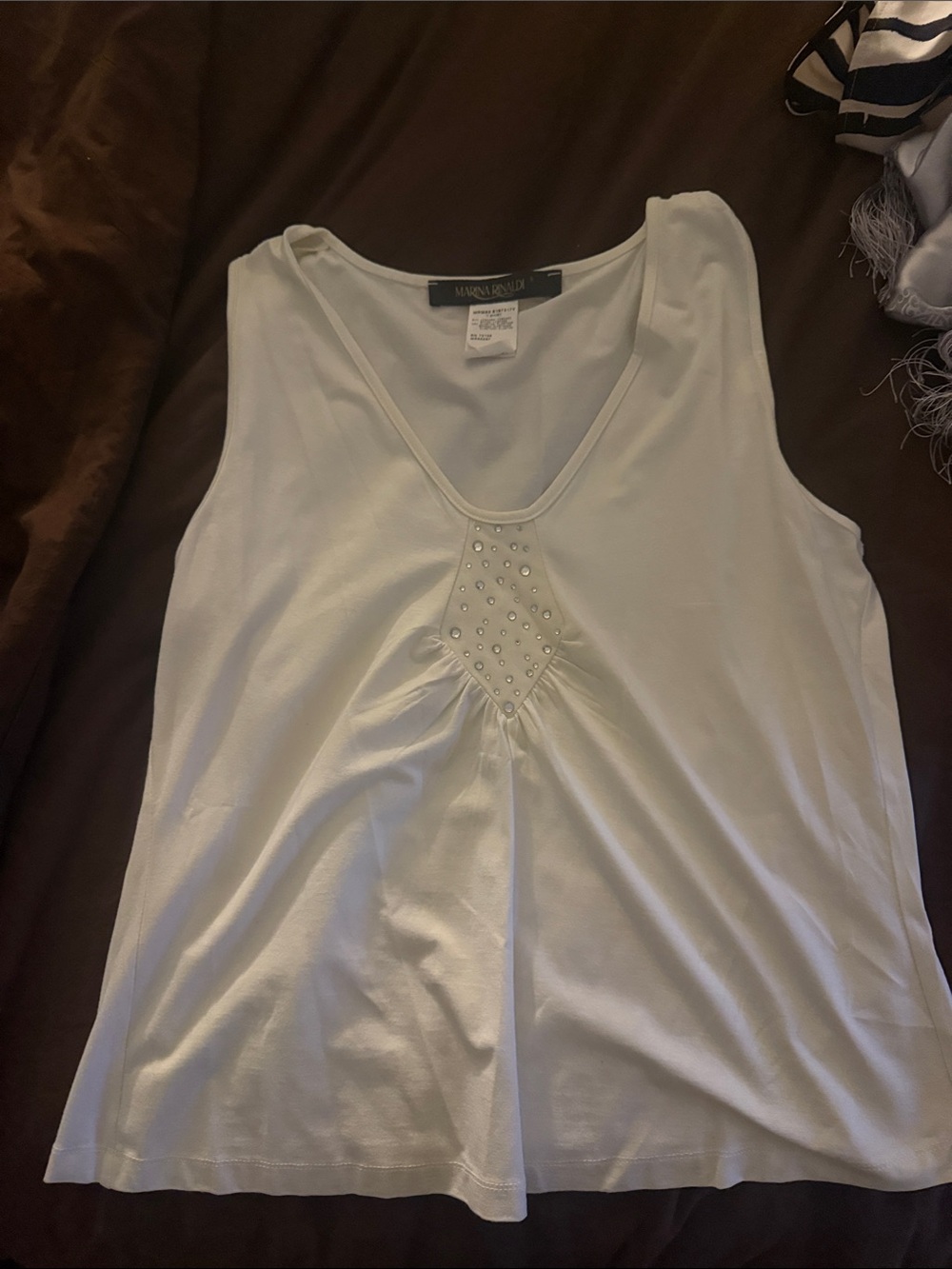 Marina Rinaldi White Sleeveless Tank with Stud Accent